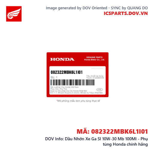 Dầu Nhờn Xe Ga Sl 10W-30 Mb 100Ml - Phụ tùng Honda chính hãng