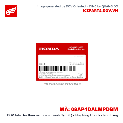 Áo thun nam có cổ xanh đậm (L) - Phụ tùng Honda chính hãng