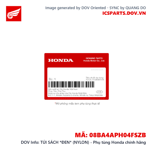 TÚI SÁCH *ĐEN* (NYLON) - Phụ tùng Honda chính hãng