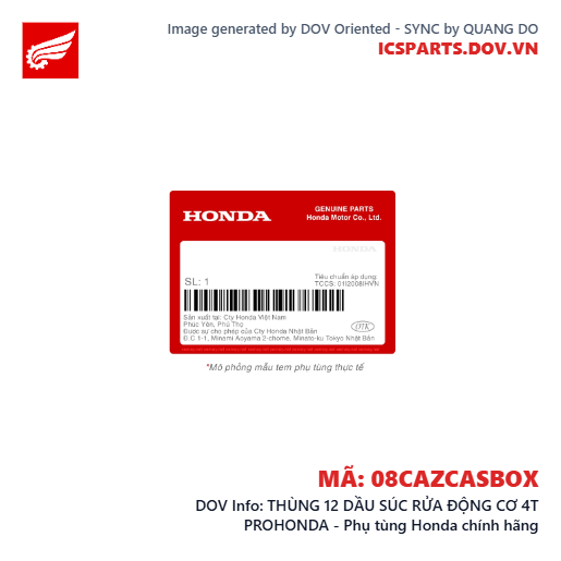 THÙNG 12 DẦU SÚC RỬA ĐỘNG CƠ 4T PROHONDA - Phụ tùng Honda chính hãng