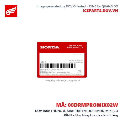 THÙNG 8, MBH TRẺ EM DOREMON MIX (CÓ KÍNH - Phụ tùng Honda chính hãng