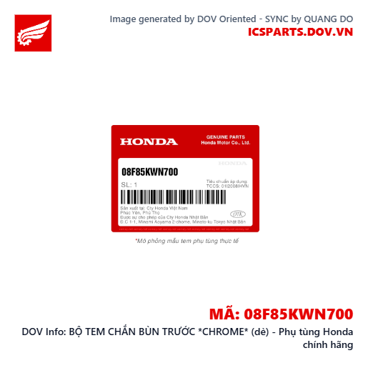 BỘ TEM CHẮN BÙN TRƯỚC *CHROME* (dè) - Phụ tùng Honda chính hãng
