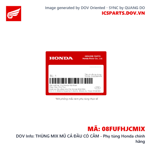 THÙNG MIX MŨ CẢ ĐẦU CÓ CẰM - Phụ tùng Honda chính hãng