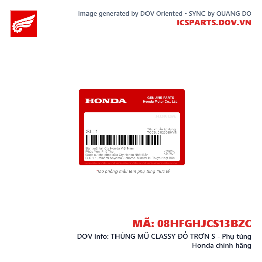 THÙNG MŨ CLASSY ĐỎ TRƠN S - Phụ tùng Honda chính hãng