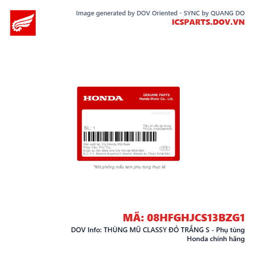 THÙNG MŨ CLASSY ĐỎ TRẮNG S - Phụ tùng Honda chính hãng