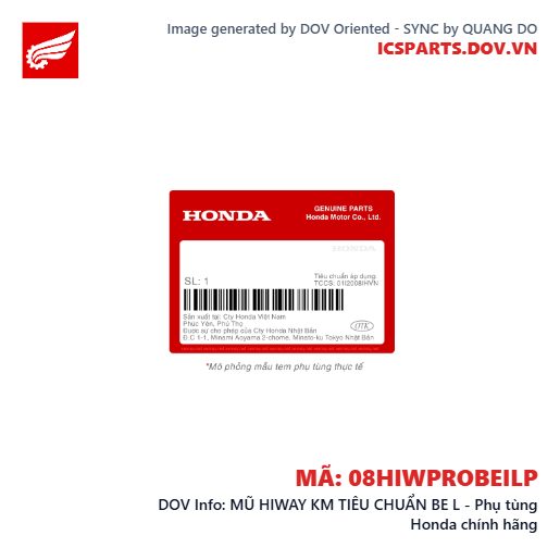 MŨ HIWAY KM TIÊU CHUẨN BE L - Phụ tùng Honda chính hãng