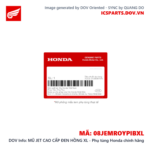MŨ JET CAO CẤP ĐEN HỒNG XL - Phụ tùng Honda chính hãng