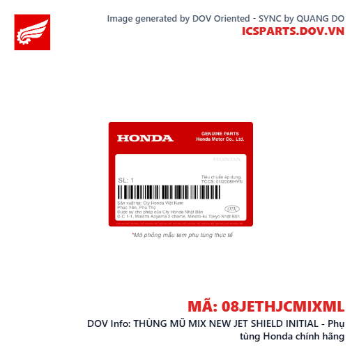 THÙNG MŨ MIX NEW JET SHIELD INITIAL - Phụ tùng Honda chính hãng