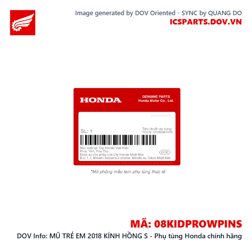 MŨ TRẺ EM 2018 KÍNH HỒNG S - Phụ tùng Honda chính hãng