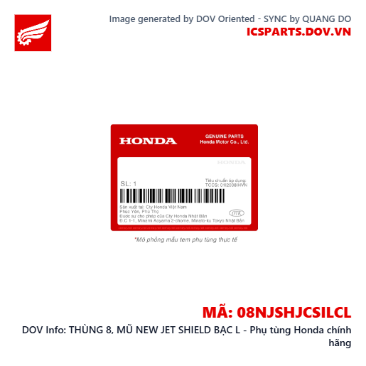 THÙNG 8, MŨ NEW JET SHIELD BẠC L - Phụ tùng Honda chính hãng
