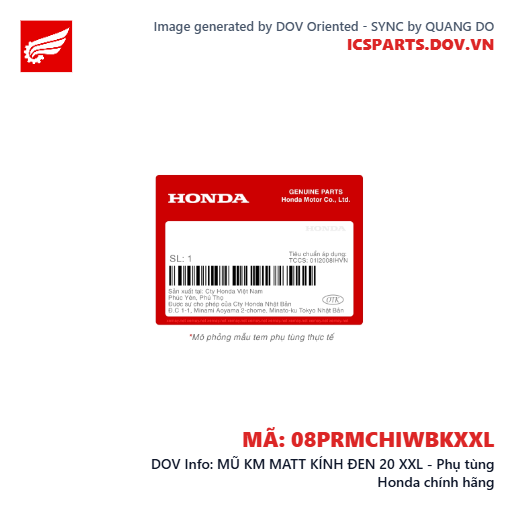 MŨ KM MATT KÍNH ĐEN 20 XXL - Phụ tùng Honda chính hãng
