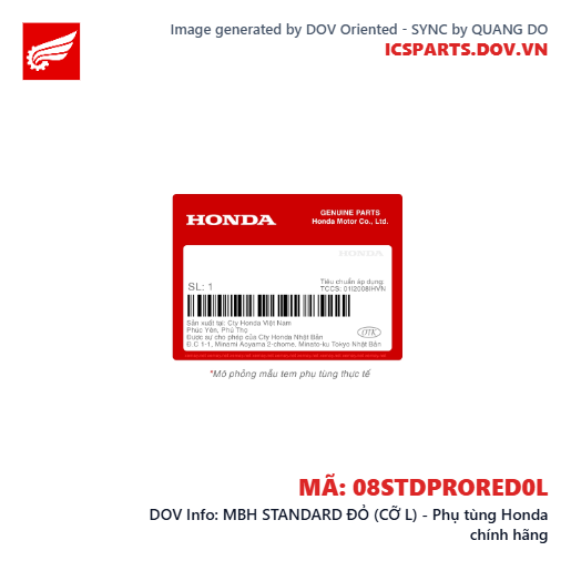 MBH STANDARD ĐỎ (CỠ L) - Phụ tùng Honda chính hãng