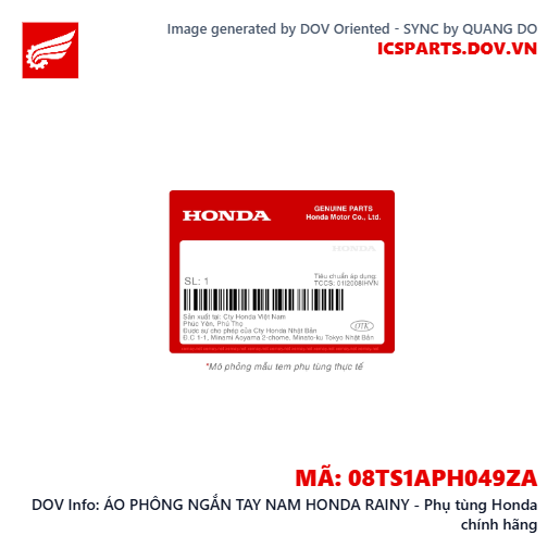 ÁO PHÔNG NGẮN TAY NAM HONDA RAINY - Phụ tùng Honda chính hãng