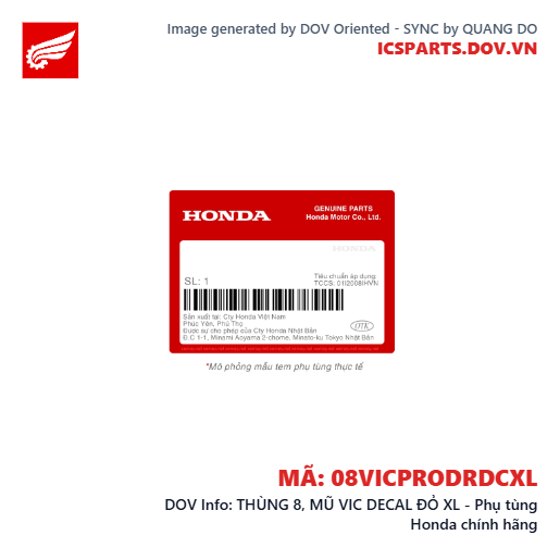 THÙNG 8, MŨ VIC DECAL ĐỎ XL - Phụ tùng Honda chính hãng