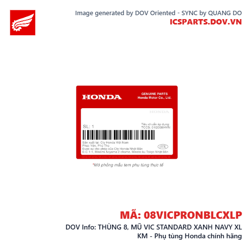 THÙNG 8, MŨ VIC STANDARD XANH NAVY XL KM - Phụ tùng Honda chính hãng