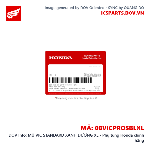 MŨ VIC STANDARD XANH DƯƠNG XL - Phụ tùng Honda chính hãng