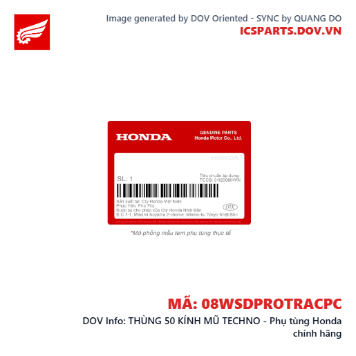 THÙNG 50 KÍNH MŨ TECHNO - Phụ tùng Honda chính hãng