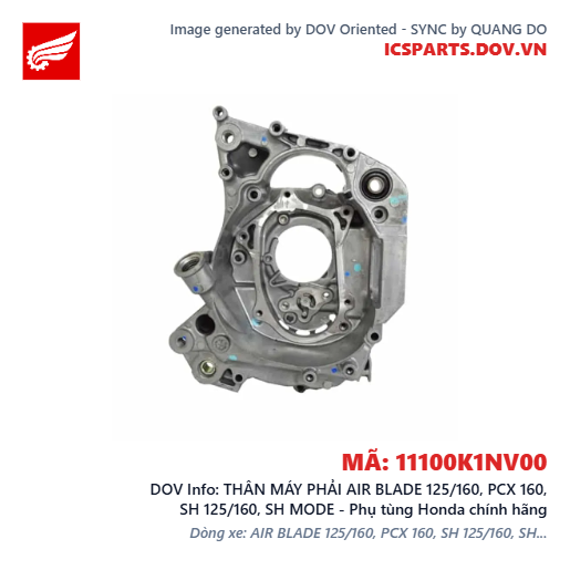 THÂN MÁY PHẢI AIR BLADE 125/160, PCX 160, SH 125/160, SH MODE - Phụ tùng Honda chính hãng