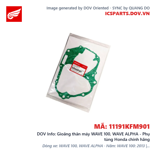 Gioăng thân máy WAVE 100, WAVE ALPHA - Phụ tùng Honda chính hãng