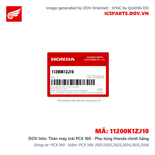 Thân máy trái PCX 160 - Phụ tùng Honda chính hãng