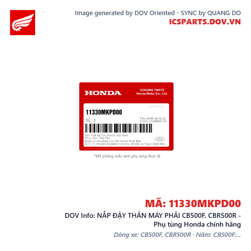 NẮP ĐẬY THÂN MÁY PHẢI CB500F, CBR500R - Phụ tùng Honda chính hãng