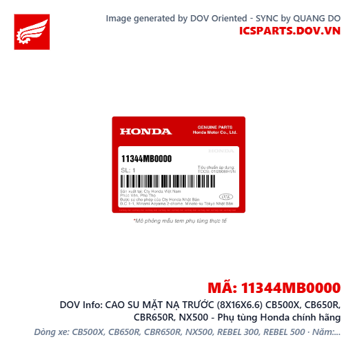 CAO SU MẶT NẠ TRƯỚC (8X16X6.6) CB500X, CB650R, CBR650R, NX500 - Phụ tùng Honda chính hãng