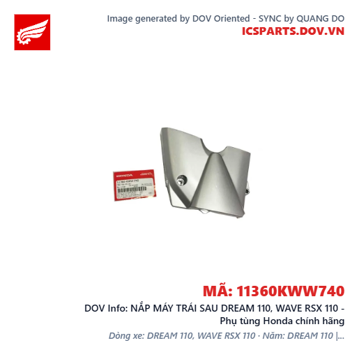 NẮP MÁY TRÁI SAU DREAM 110, WAVE RSX 110 - Phụ tùng Honda chính hãng