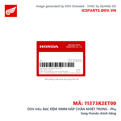 BẠC ĐỆM 10MM NẮP CHẮN NHIỆT TRONG - Phụ tùng Honda chính hãng