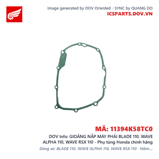 GIOĂNG NẮP MÁY PHẢI BLADE 110, WAVE ALPHA 110, WAVE RSX 110 - Phụ tùng Honda chính hãng
