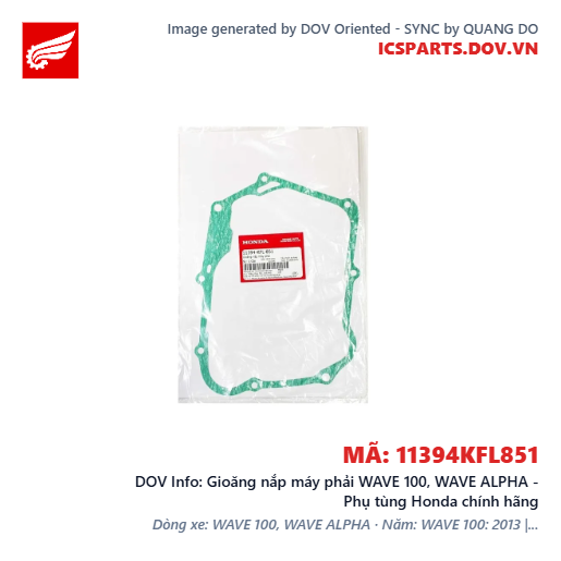 Gioăng nắp máy phải WAVE 100, WAVE ALPHA - Phụ tùng Honda chính hãng