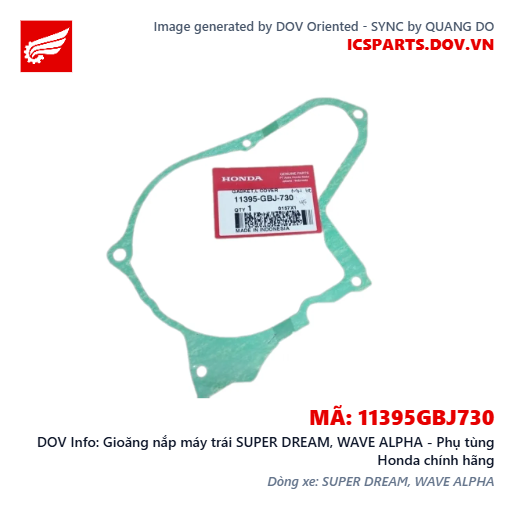 Gioăng nắp máy trái SUPER DREAM, WAVE ALPHA - Phụ tùng Honda chính hãng