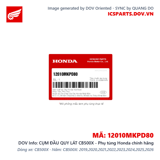 CỤM ĐẦU QUY LÁT CB500X - Phụ tùng Honda chính hãng