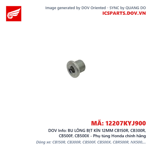 BU LÔNG BỊT KÍN 12MM CB150R, CB300R, CB500F, CB500X - Phụ tùng Honda chính hãng