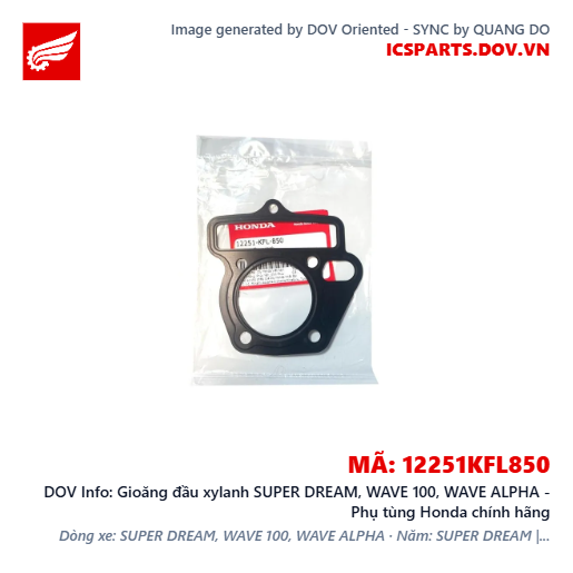 Gioăng đầu xylanh SUPER DREAM, WAVE 100, WAVE ALPHA - Phụ tùng Honda chính hãng