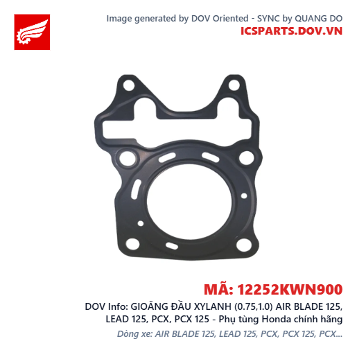 GIOĂNG ĐẦU XYLANH (0.75,1.0) AIR BLADE 125, LEAD 125, PCX, PCX 125 - Phụ tùng Honda chính hãng