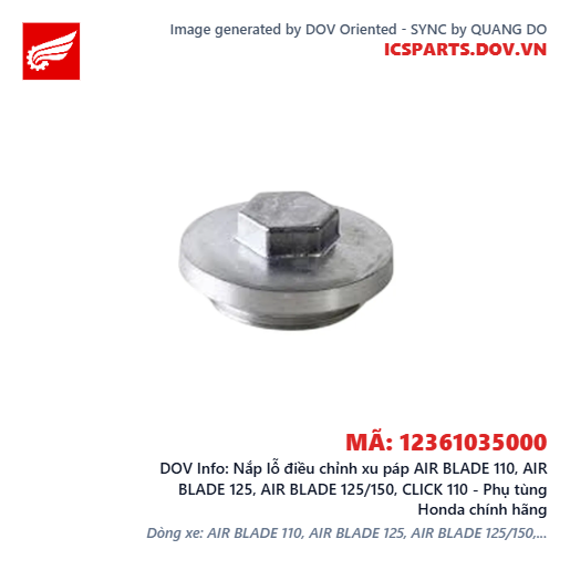 Nắp lỗ điều chỉnh xu páp AIR BLADE 110, AIR BLADE 125, AIR BLADE 125/150, CLICK 110 - Phụ tùng Honda chính hãng