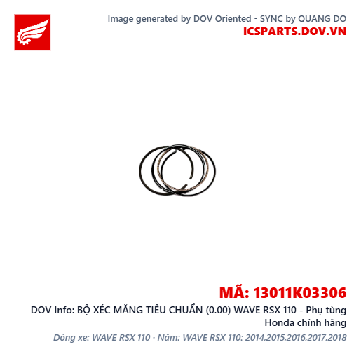 BỘ XÉC MĂNG TIÊU CHUẨN (0.00) WAVE RSX 110 - Phụ tùng Honda chính hãng