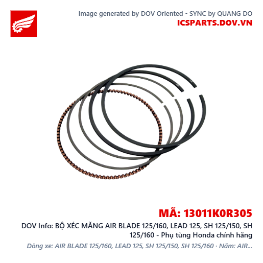BỘ XÉC MĂNG AIR BLADE 125/160, LEAD 125, SH 125/150, SH 125/160 - Phụ tùng Honda chính hãng