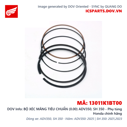 BỘ XÉC MĂNG TIÊU CHUẨN (0.00) ADV350, SH 350 - Phụ tùng Honda chính hãng