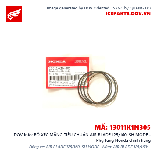 BỘ XÉC MĂNG TIÊU CHUẨN AIR BLADE 125/160, SH MODE - Phụ tùng Honda chính hãng
