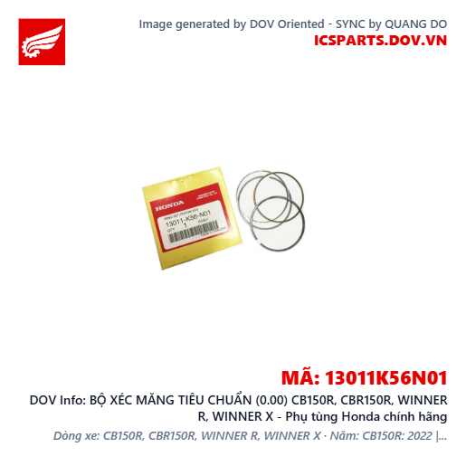BỘ XÉC MĂNG TIÊU CHUẨN (0.00) CB150R, CBR150R, WINNER R, WINNER X - Phụ tùng Honda chính hãng