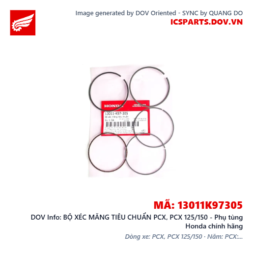 BỘ XÉC MĂNG TIÊU CHUẨN PCX, PCX 125/150 - Phụ tùng Honda chính hãng