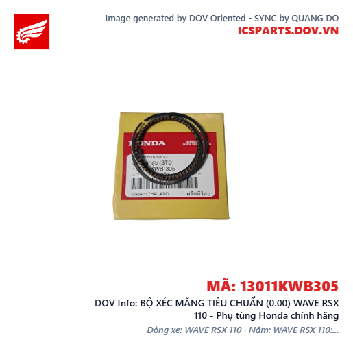 BỘ XÉC MĂNG TIÊU CHUẨN (0.00) WAVE RSX 110 - Phụ tùng Honda chính hãng