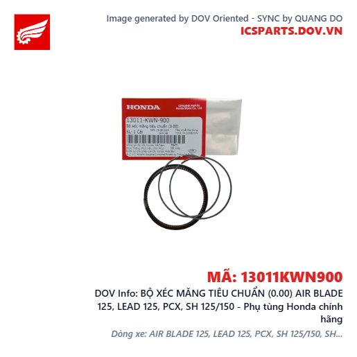 BỘ XÉC MĂNG TIÊU CHUẨN (0.00) AIR BLADE 125, LEAD 125, PCX, SH 125/150 - Phụ tùng Honda chính hãng