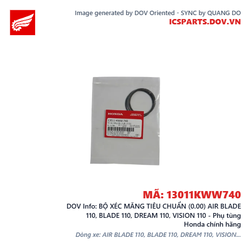 BỘ XÉC MĂNG TIÊU CHUẨN (0.00) AIR BLADE 110, BLADE 110, DREAM 110, VISION 110 - Phụ tùng Honda chính hãng