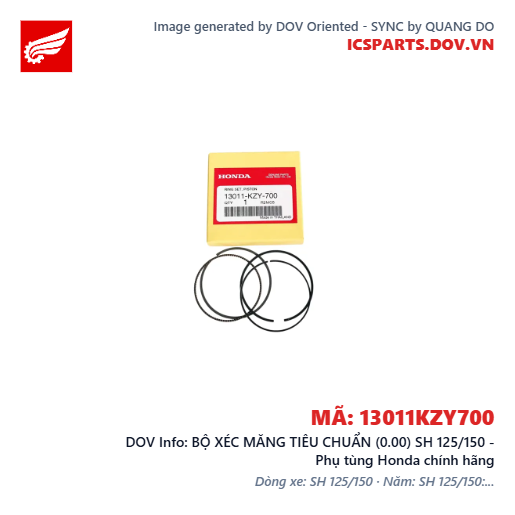 BỘ XÉC MĂNG TIÊU CHUẨN (0.00) SH 125/150 - Phụ tùng Honda chính hãng