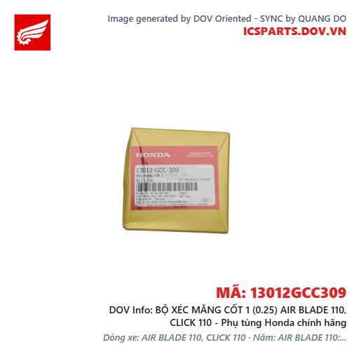 BỘ XÉC MĂNG CỐT 1 (0.25) AIR BLADE 110, CLICK 110 - Phụ tùng Honda chính hãng