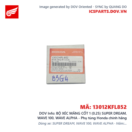 BỘ XÉC MĂNG CỐT 1 (0.25) SUPER DREAM, WAVE 100, WAVE ALPHA - Phụ tùng Honda chính hãng