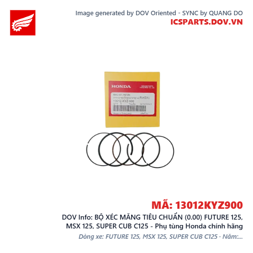 BỘ XÉC MĂNG TIÊU CHUẨN (0.00) FUTURE 125, MSX 125, SUPER CUB C125 - Phụ tùng Honda chính hãng