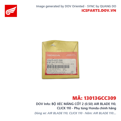 BỘ XÉC MĂNG CỐT 2 (0.50) AIR BLADE 110, CLICK 110 - Phụ tùng Honda chính hãng